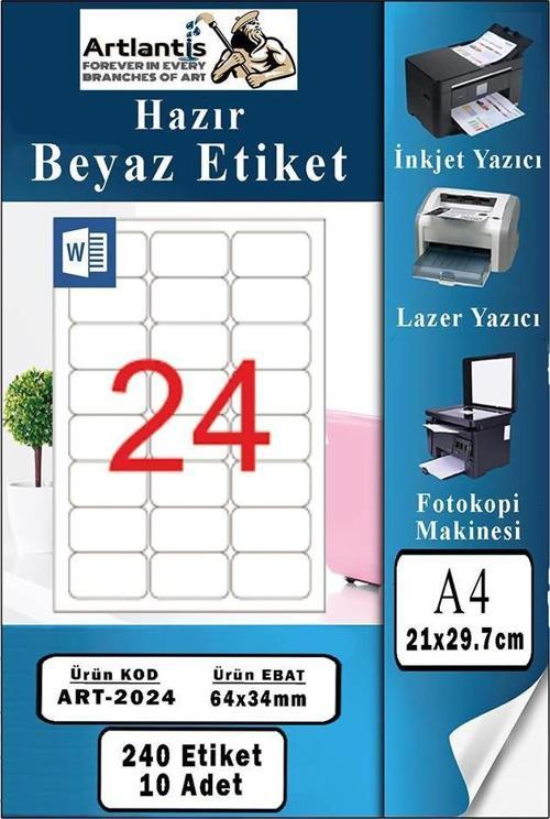 A4 Hazır Etiket 64x34 mm 10 Sayfa 1 Paket Kendinden Yapışkanlı Fotokopi Lazer İnkjet Kağıdı Yazıcılar İçin Uyumlu