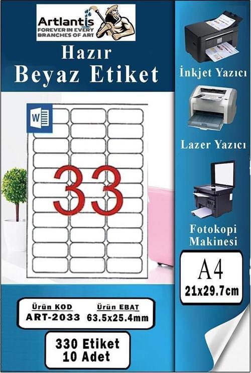 A4 Hazır Etiket 63.5x25.4 mm 10 Sayfa 1 Paket Kendinden Yapışkanlı Fotokopi Lazer İnkjet Kağıdı Yazıcılar İçin Uyumlu