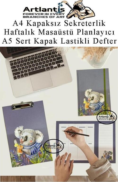 Desenli A4 Kapaksız Sekreterlik Masaüstü Haftalık Planlayıcı ve A5 Sert Kapak Lastikli Defter Planner Planlama Seti Ofis