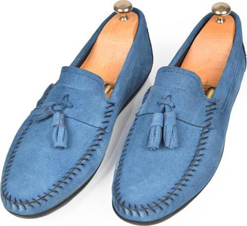 Erkek Mavi Püsküllü Süet Deri Yazlık Ayakkabı Loafer 2509963
