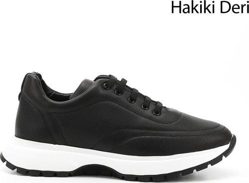Kadın Siyah Lastik Bağcıklı Hakiki Deri Sneaker