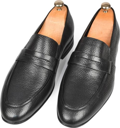 Erkek Siyah Desenli Hakiki Deri Klasik Ayakkabı Loafer 2501002