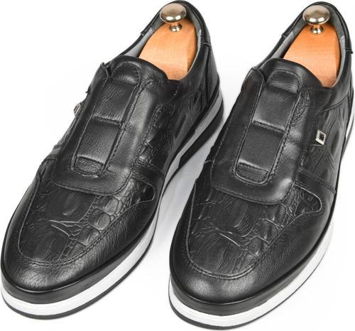Erkek Siyah Hakiki Deri Ortopedik Eva Taban Spor Ayakkabı Loafer 2501005
