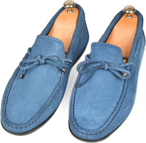Erkek Mavi Bağcık Detaylı Yazlık Süet Deri Günlük Ayakkabı Loafer 2509964