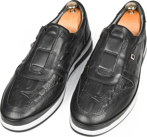 Erkek Siyah Hakiki Deri Ortopedik Eva Taban Spor Ayakkabı Loafer 2501005