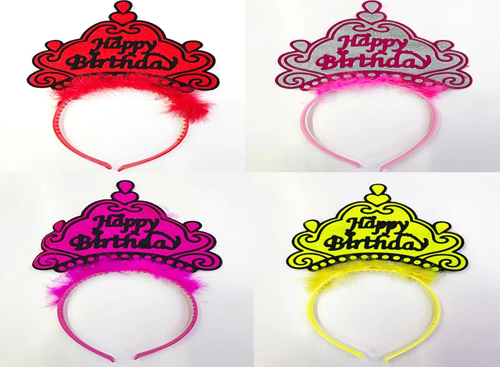 Happy Birthday Yazılı Neon Renk Taç 12 Adet