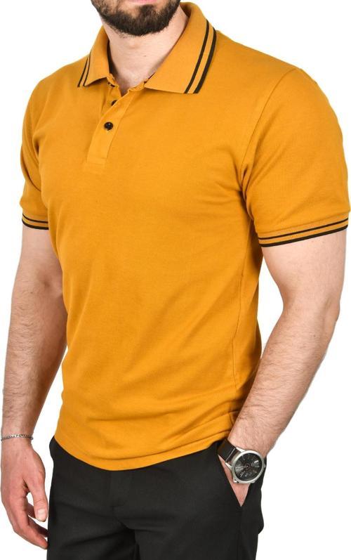 Erkek Hardal Sarısı Slim Fit Pamuklu Kumaş Polo Yaka Tişört Nefes Alan Dar Kesim Kıvrılmaz Yaka Tişört 2503021