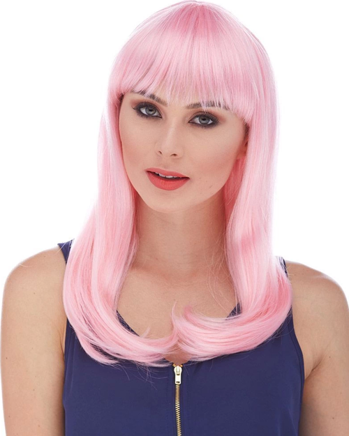 Soft Pembe Renk Uzun Düz Parti Peruğu