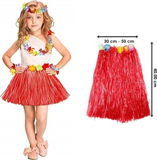 Hawaii Hula Eteği Kırmızı Renk 40 Cm
