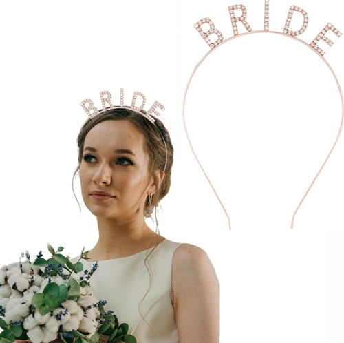 Rose Gold Renk Bekarlığa Veda Kristal Taş Bride Tacı İthal 16x10 Cm