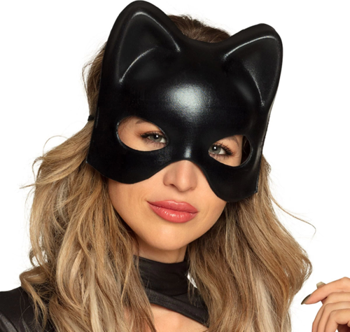 Siyah Deri Görünümlü Kedi Maskesi – Cosplay  Maskeli Balo