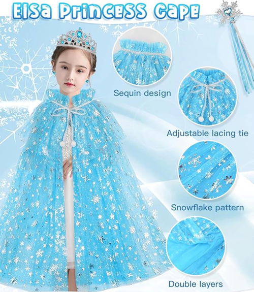 Frozen Elsa Pelerin Taç Asa Ve Eldiven Seti 80 Cm