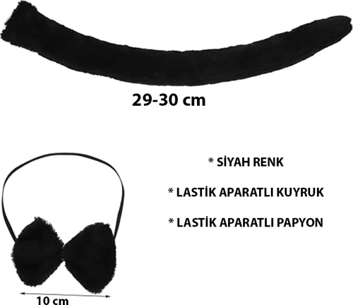 Peluş Siyah Renk Kuyruk Ve Papyon Yetişkin Çocuk Uyumlu