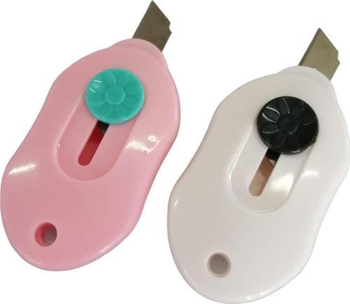 2 li paket Mini Maket Bıçağı Otomatik - PEMBE VE BEYAZ