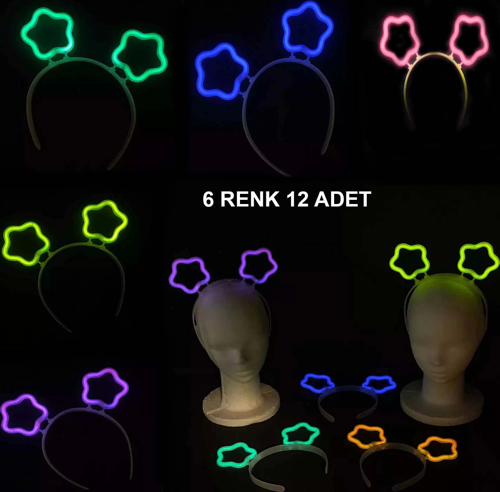 Glow Stick Karanlıkta Yanan Fosforlu Yıldız Taç 12 Adet