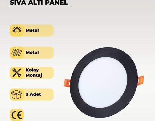 9W Siyah Sıva Altı Yuvarlak Led Panel 3200K Sarı Işık 2 Adet