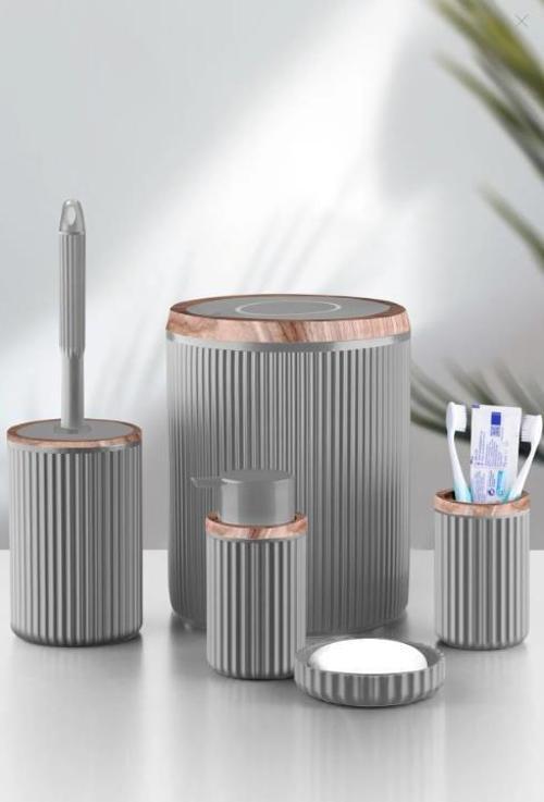 Le paris Yuvarlak 5 Parça Banyo Seti - Gri