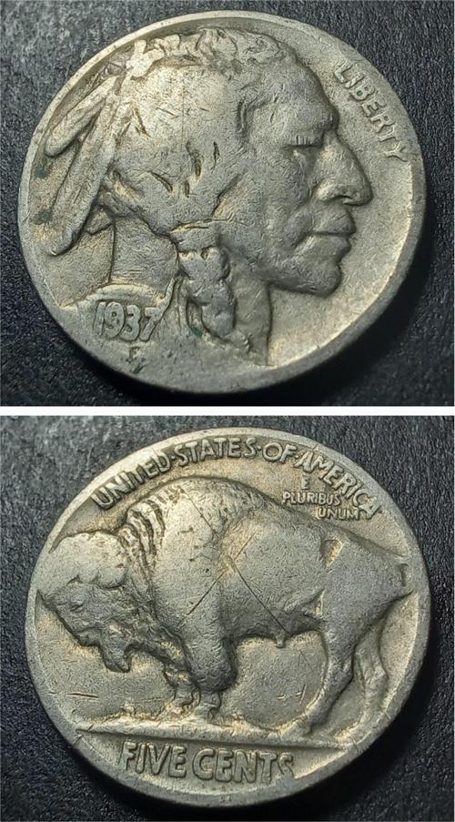 3996368076b7eb1010 1937 Buffalo 5Cent ÇÇT+ Eski Yabancı Madeni Para