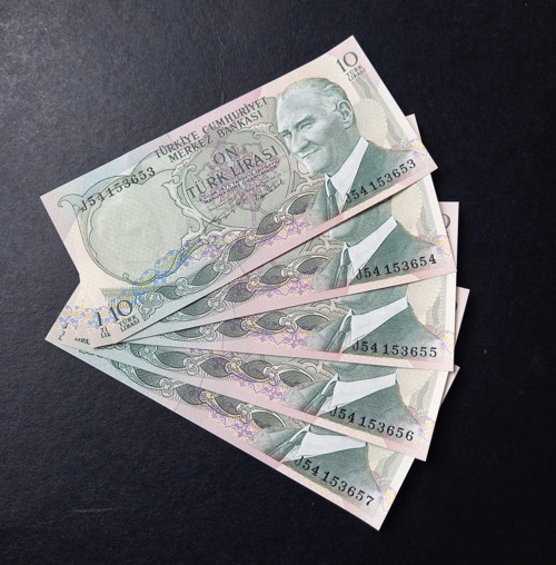 399636800de726856d 6.Emisyon 2.Tertip 10Lira 5Adet takipli ÇİL eski kağıt para