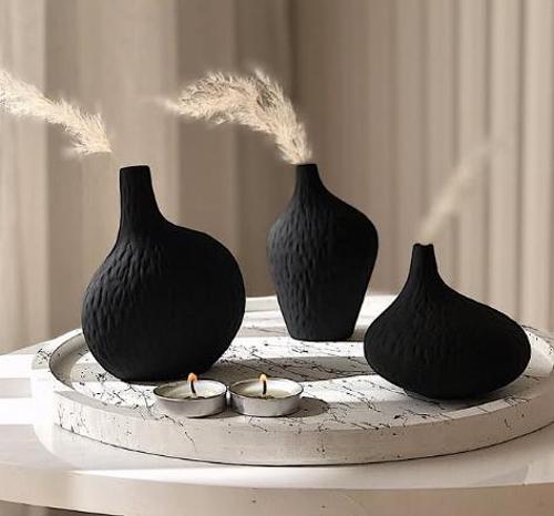 3 lü Desenli Vazo Set - Boyasız