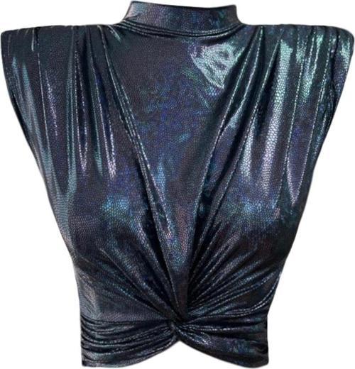 Official Vatkalı Düğümlü Crop Top Hologram Lacivert