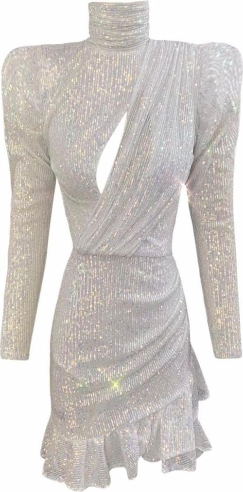 Official Beyaz Hologram Payetli Elbise