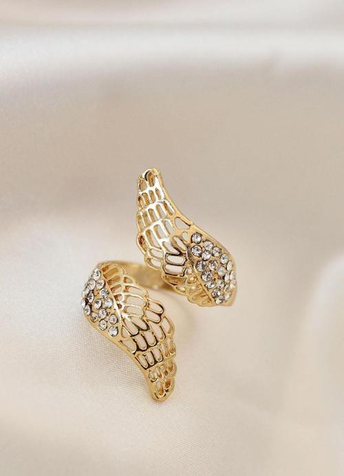 Ayarlamalı Gold Renk Metal Zirkon Taşlı Kanat Yüzük - EBJ241109W28919