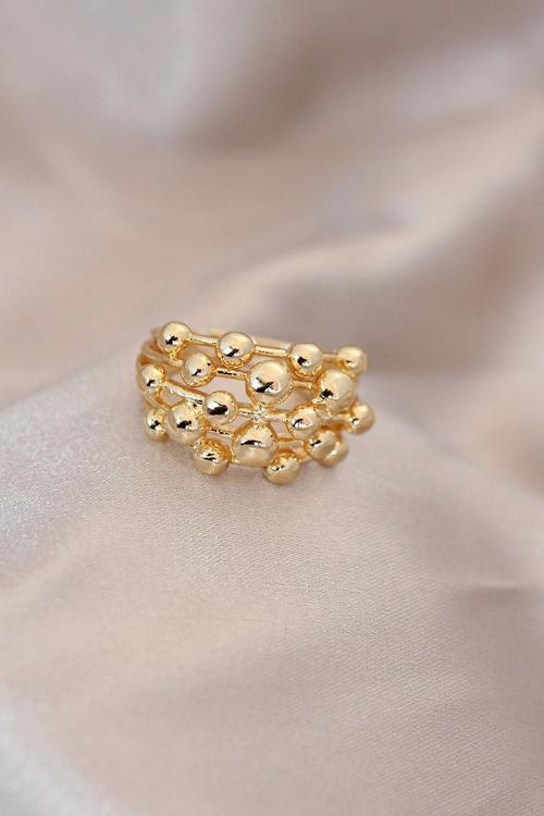 Ayarlamalı Gold Renk Metal Bombeli Boluncuk Model Yüzük - EBJ240820W26741