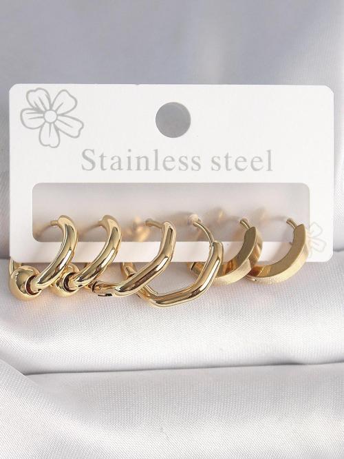 Gold Renk Altıgen Halka Model Kadın Küpe Seti - EBJ250412W32641