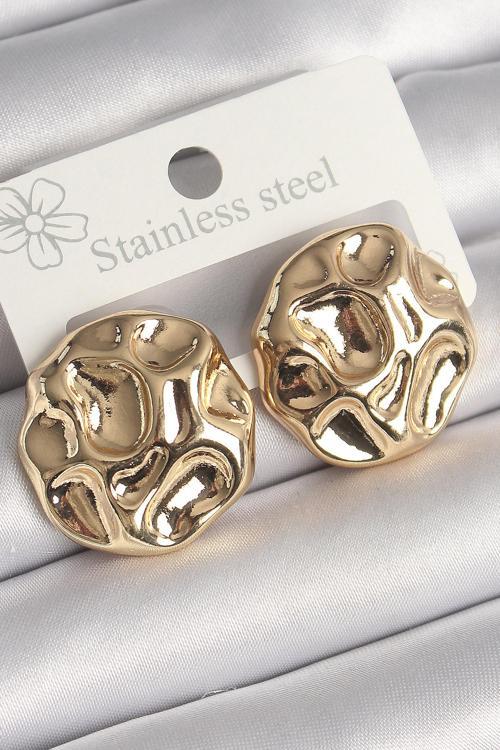 Pirinç Gold Renk İşlemeli Daire Plaka Model Kadın Küpe - EBJ250301W31516