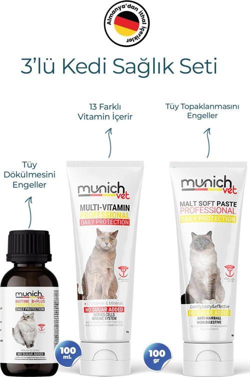 3’Lü Kedi Seti Tüy Sağlığı Damlası(100Ml) Malt Pasta(100Gr) Multi Vitamin Pasta(100Gr)