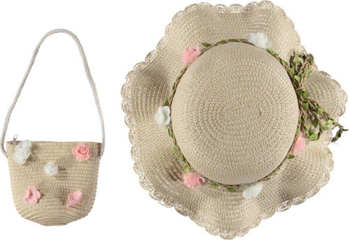 Eleganza Tasarım Model Kız Çocuk Hasır Fötr Şapka Çanta Kombin Set 4/8 YAŞ