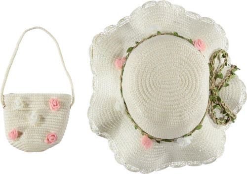 Eleganza Tasarım Model Kız Çocuk Hasır Fötr Şapka Çanta Kombin Set 4/8 YAŞ