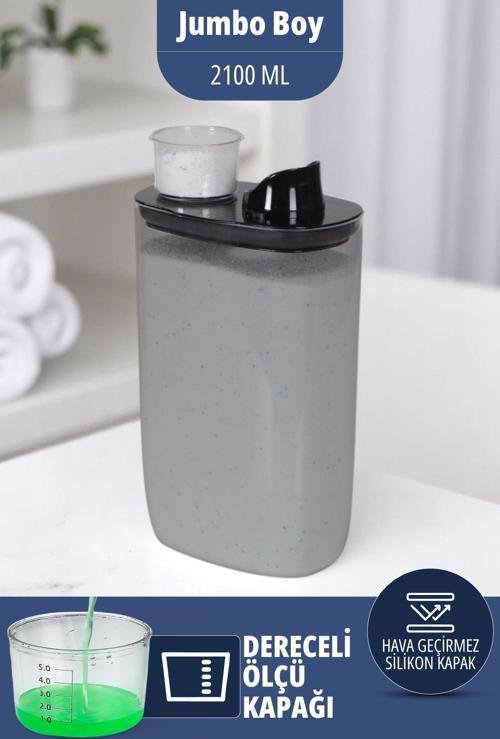Silikon Kapaklı Ölçekli Toz Sıvı Tablet Deterjan Saklama Kabı Kutusu 2100 Ml