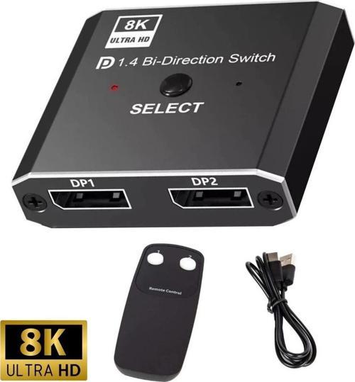 8K DisplayPort Switch | Çift Yönlü Geçiş, Uzaktan Kumanda ile 8K@30Hz - 4K@120Hz Destekli