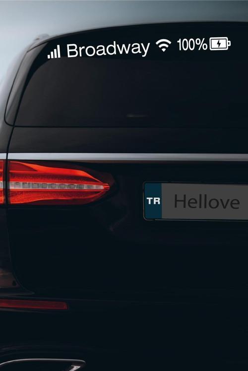 Renault Broadway Sticker Telefon Şarj Wifi Batarya Şebeke Cam Oto Sticker 40x4cm Beyaz Uyumlu