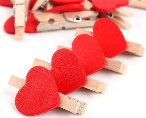 10'lu Kalp Şekilli Ahşap Mandallar 3.5cm (10'lu Set-10 Paket)