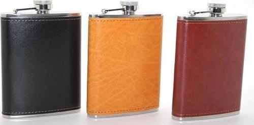 Paslanmaz Çelik Tekli 8 Oz Derili Matara  Alk2661