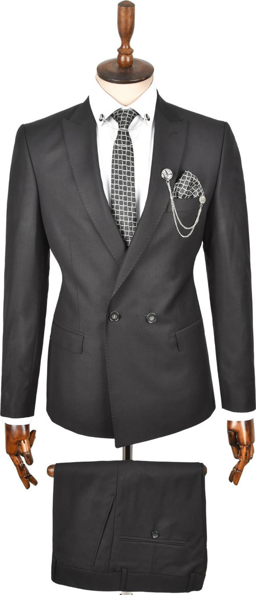 Erkek Siyah Çift Yırtmaç Slim Fit 2 Li Takım Elbise 0233105
