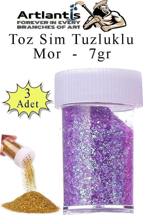 Mor Toz Sim Tuzluklu 7 gr 3 Adet Renkli Toz Sim Epoksi Reçine Okul Etkinlik Dekarasyon Slime