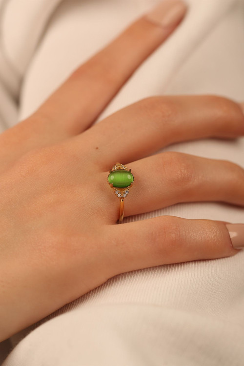 Yeşil Opal Taşlı Altın Yüzük