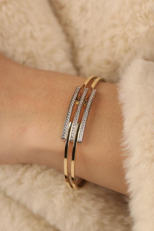 Taşlı Kaburga Kelepçe Altın Bilezik