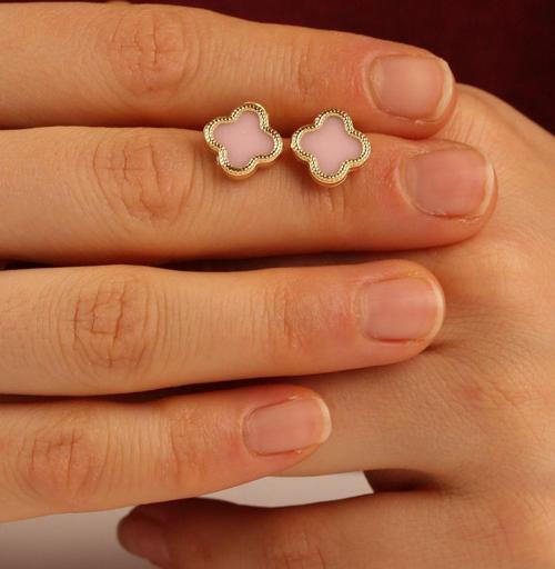 Pembe Yonca Çocuk Altın Küpe