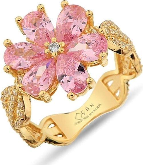 Pembe Çiçek Altın Yüzük 14Yeni0116