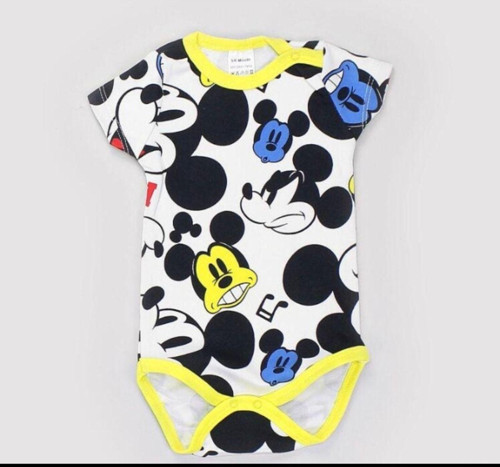 Mickey Baskılı Kısa Kollu %100 Pamuklu Bebek Kaliteli Zıbın