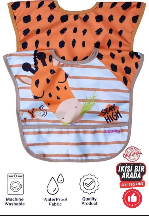 Sıvı Geçirmez Trend Zürafa Desenli 2’Li Mama-Salya Önlüğü