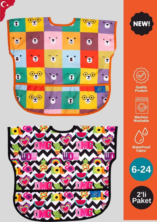 Sıvı Geçirmez Kolsuz 6-24 Ay 2'Li Aktivite Ve Mama Önlüğü ( Colour-Lol)