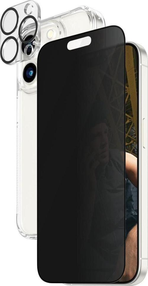 iPhone 15 Pro 3ü 1 Arada Gizlilik Filtreli Ekran Koruyucu, Kapak, Kamera Koruyucu