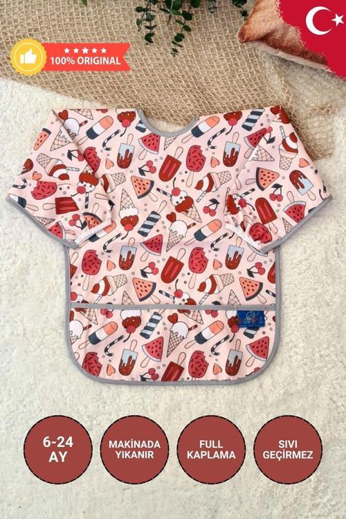 Dondurma Desenli Sıvı Geçirmez Unisex Aktivite Ve Mama Önlüğü 6-24 Ay