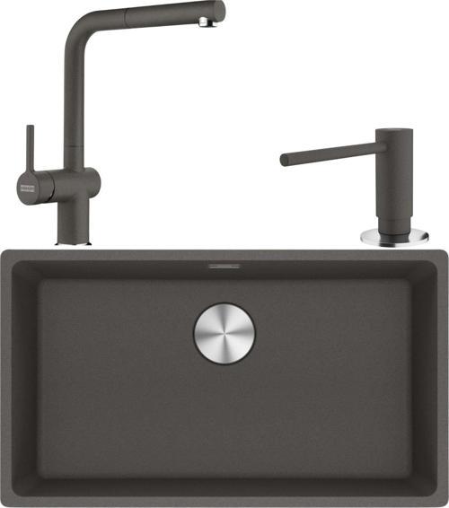 Maris MRG 110-72 Granit Eviye-Active Plus Doccia 2.0 Armatür-Sıvı Sabunluk Üçlü Set Slate Grey